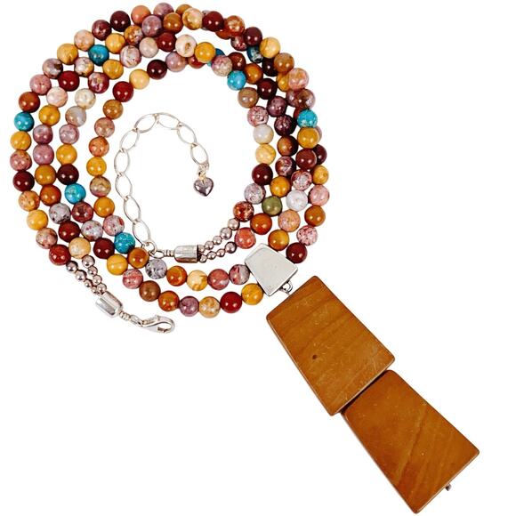 Signed Jay King Turquoise Jasper Sterling Silver Pendant Multistrand Necklace - Picture 1 of 13